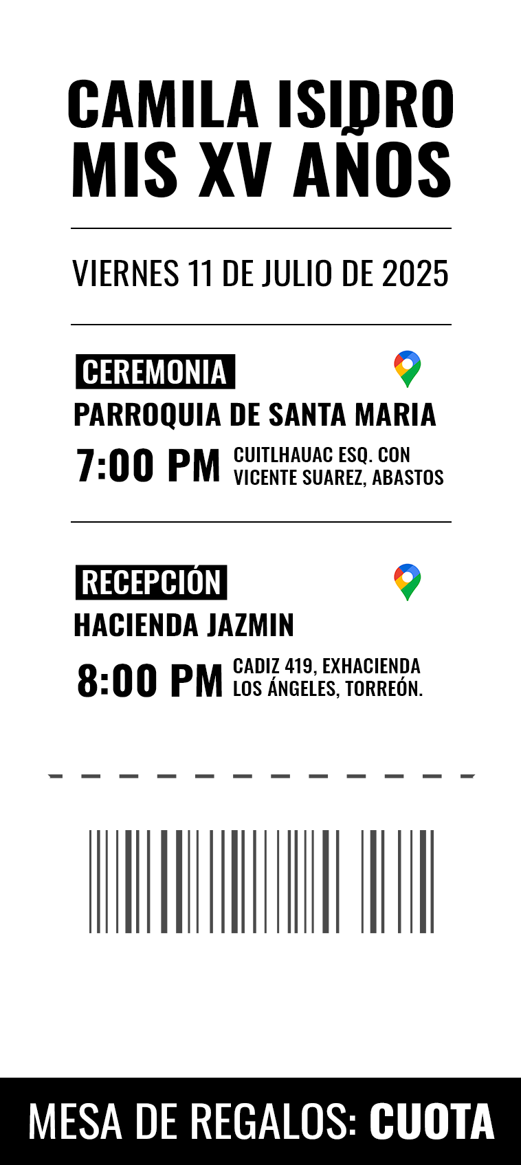 Ticket de invitación